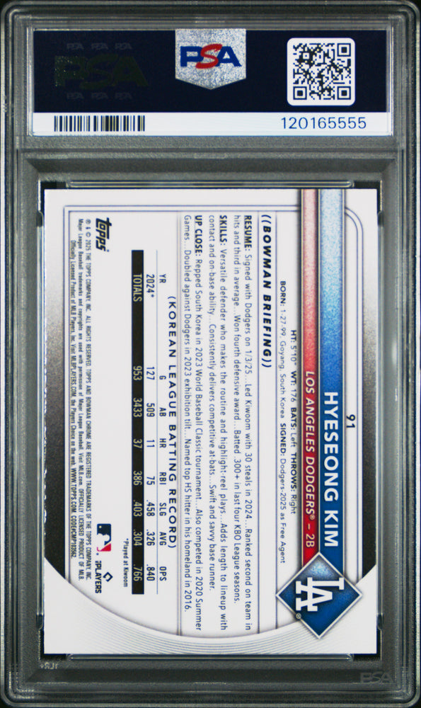 Graded 2025 Topps Bowman Mega Box Hyeseong Kim #91 Baseball Card PSA 10 Gem Mint (ONLINE ORDER ONLY)