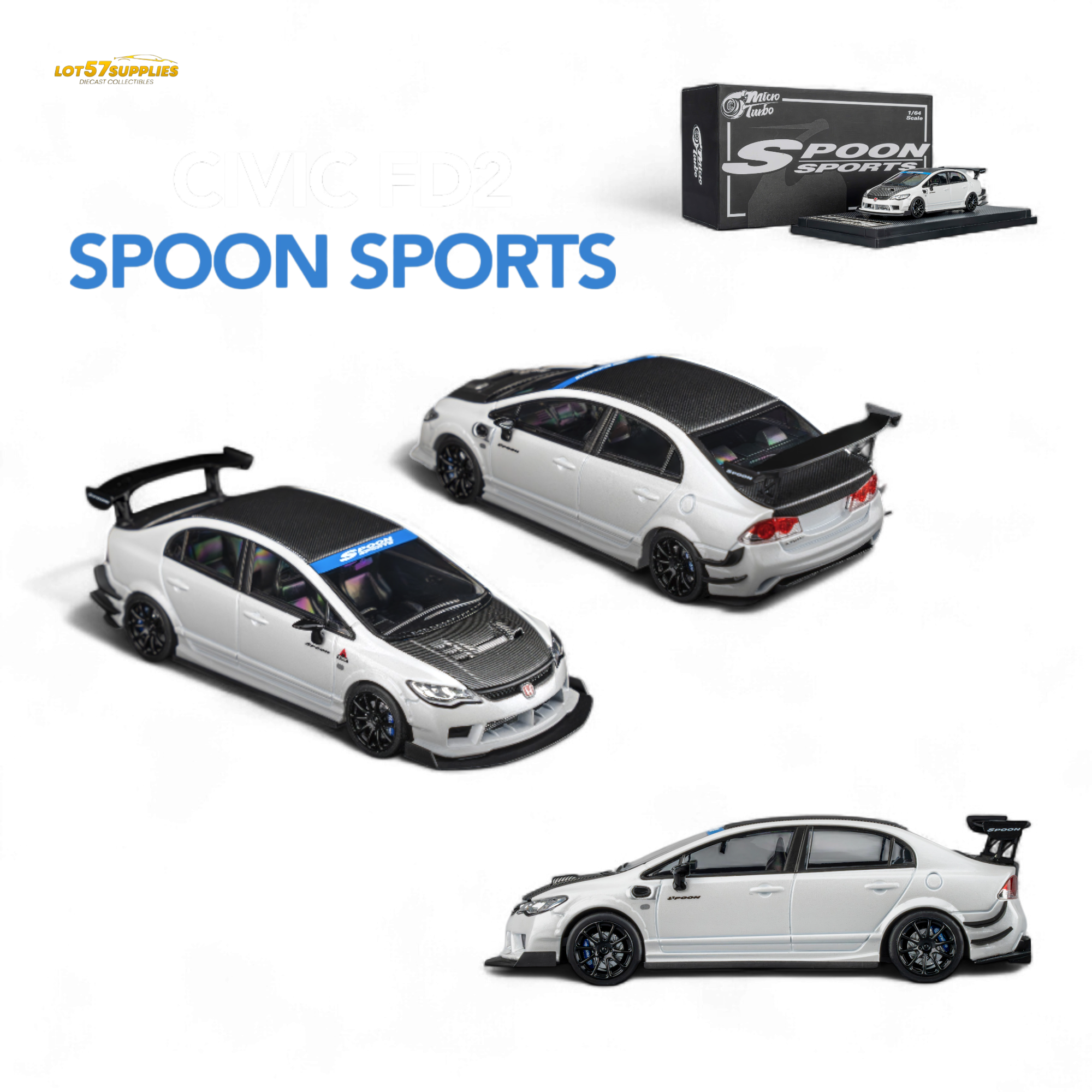 (Pre-Order) Microturbo Honda Civic Type R FD2 Spoon Sports - Metallic White 1:64 (Online Order Only)