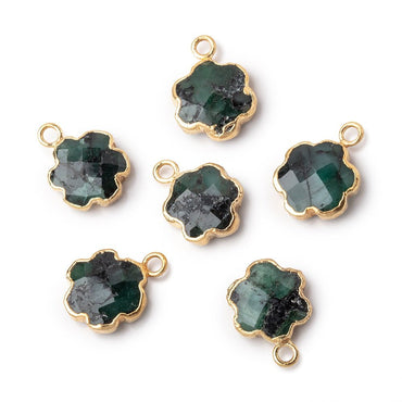 10-11mm Gold Leafed Emerald Faceted Flower Focal Pendant 1 piece (ONLINE ORDER ONLY)