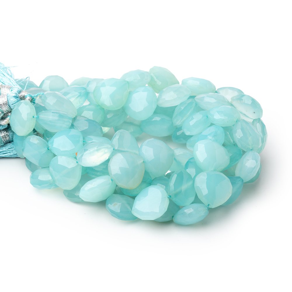 10-11mm Seafoam Blue Chalcedony straight drilled faceted heart 8 inch 18 Beads (ONLINE ORDER ONLY)