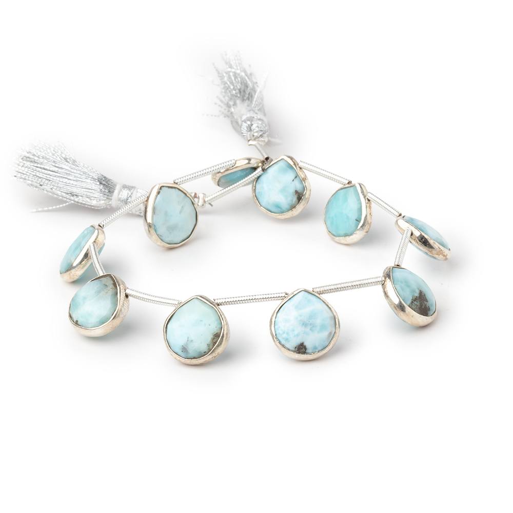 10-11mm Sterling Silver Bezel Larimar Faceted Hearts 6 inch 10 Beads (ONLINE ORDER ONLY)