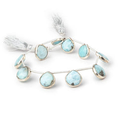 10-11mm Sterling Silver Bezel Larimar Faceted Hearts 6 inch 10 Beads (ONLINE ORDER ONLY)