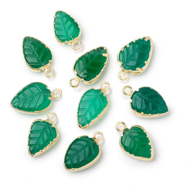 10-12mm Gold Leafed Green Onyx Carved Leaf Focal 1 piece (ONLINE ORDER ONLY)