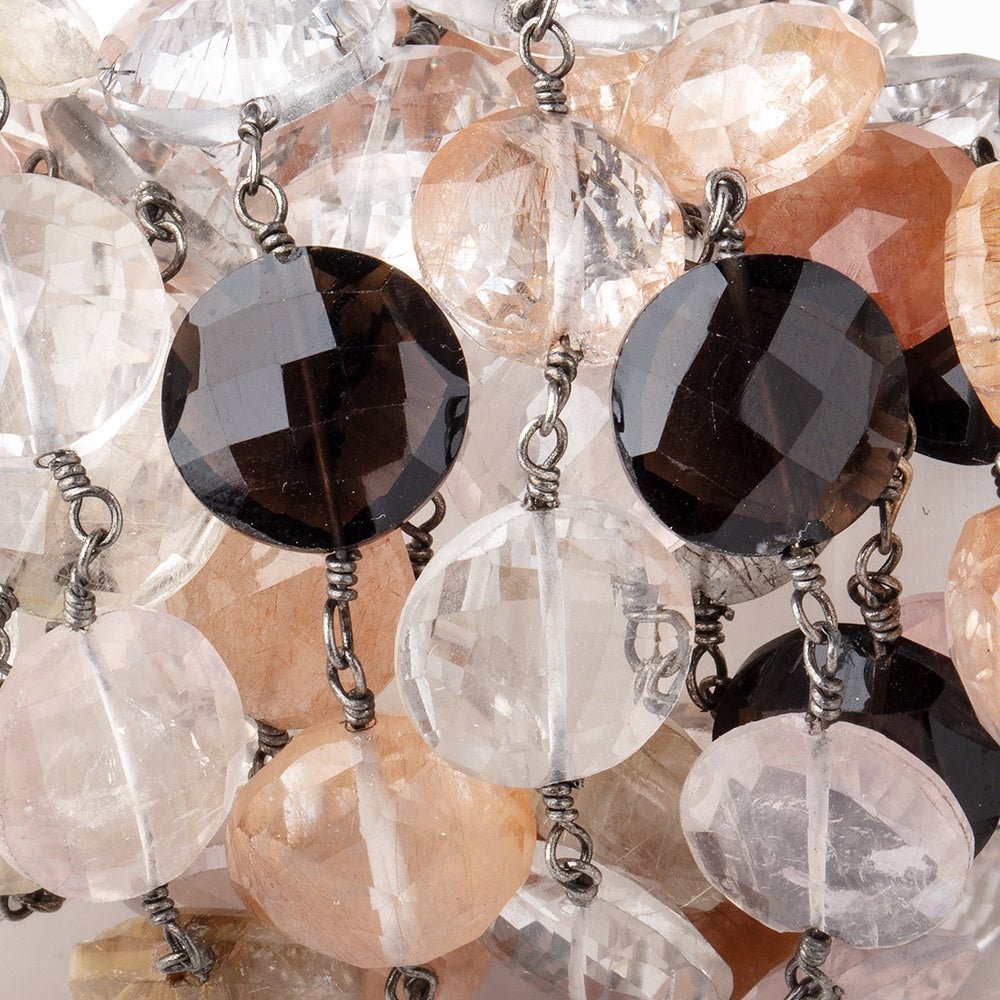 10-12mm Multi Gemstone Faceted Coin Beads on Black Gold over .925 Silver Chain (ONLINE ORDER ONLY)