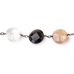 10-12mm Multi Gemstone Faceted Coin Beads on Black Gold over .925 Silver Chain (ONLINE ORDER ONLY)