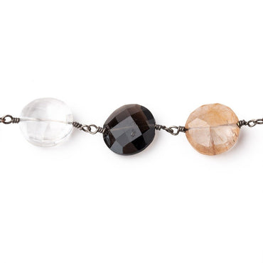10-12mm Multi Gemstone Faceted Coin Beads on Black Gold over .925 Silver Chain (ONLINE ORDER ONLY)