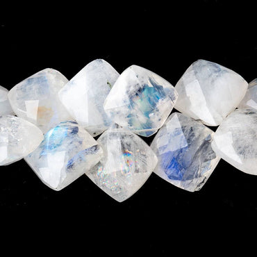 10-12mm Rainbow Moonstone Faceted Square Cushion Beads 5.5 inch 20 pieces (ONLINE ORDER ONLY)