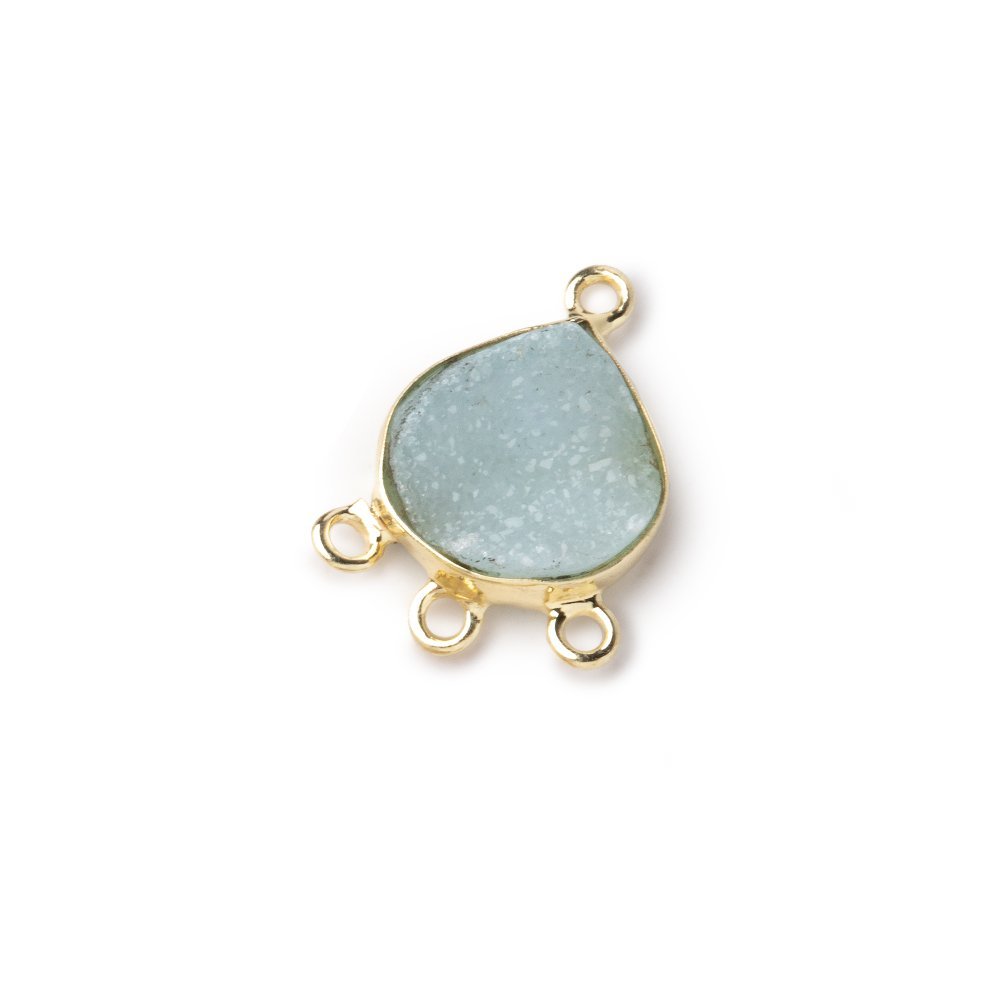 10-12mm Vermeil Bezel Sea Green Drusy heart 3 ring Connector 1 piece (ONLINE ORDER ONLY)