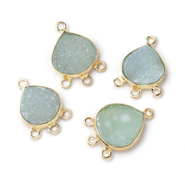 10-12mm Vermeil Bezel Sea Green Drusy heart 3 ring Connector 1 piece (ONLINE ORDER ONLY)