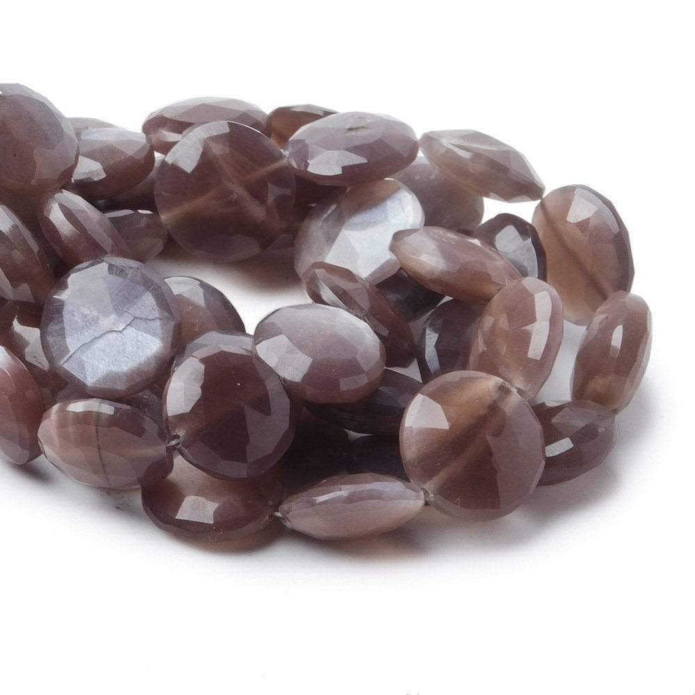 10-13mm Chocolate Moonstone faceted coin beads 8 inch 16 pieces (ONLINE ORDER ONLY)
