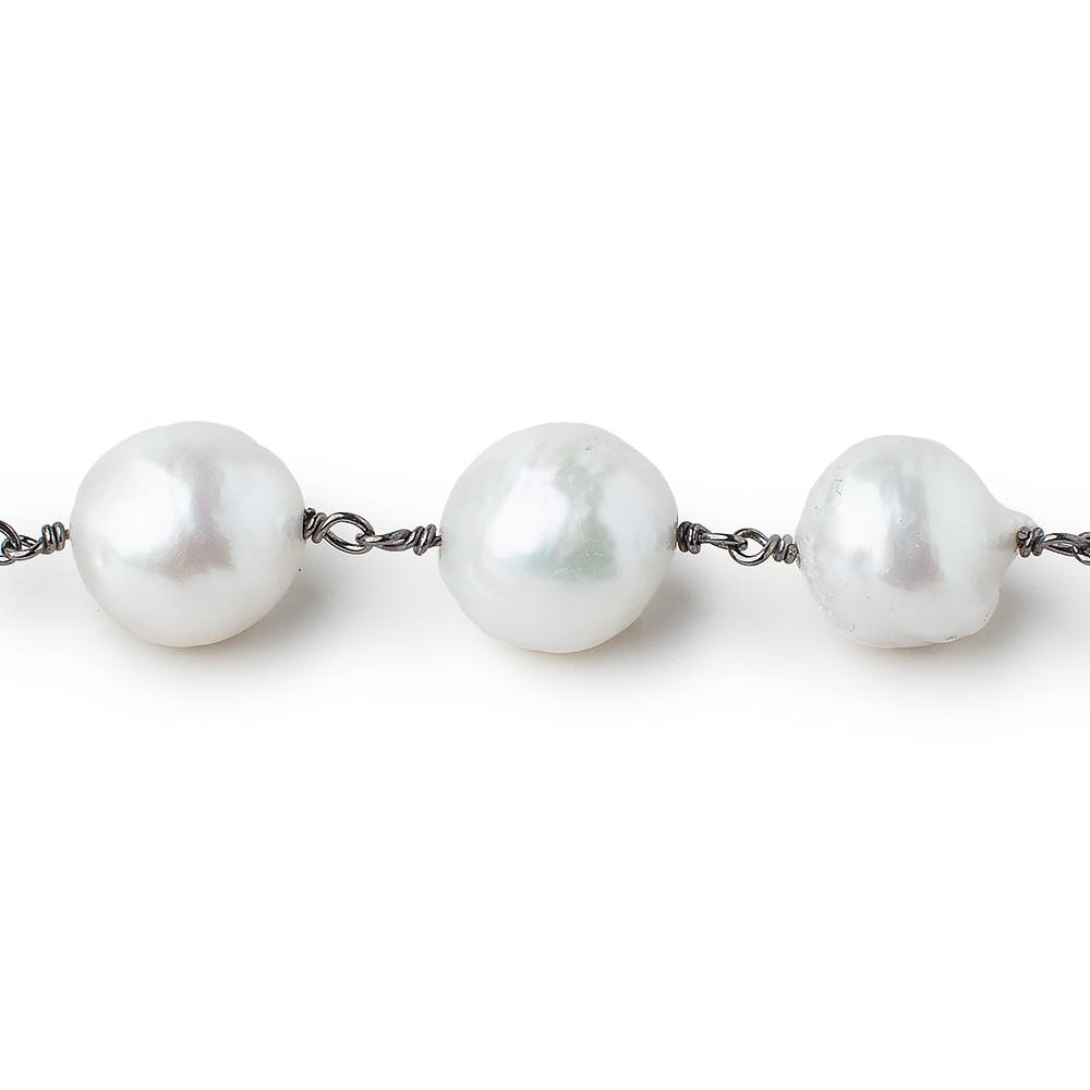 10-13mm White Ultra Baroque Pearls on Black Gold .925 Chain by the foot 17 pcs (ONLINE ORDER ONLY)