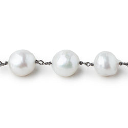 10-13mm White Ultra Baroque Pearls on Black Gold .925 Chain by the foot 17 pcs (ONLINE ORDER ONLY)
