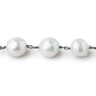 10-13mm White Ultra Baroque Pearls on Black Gold .925 Chain by the foot 17 pcs (ONLINE ORDER ONLY)