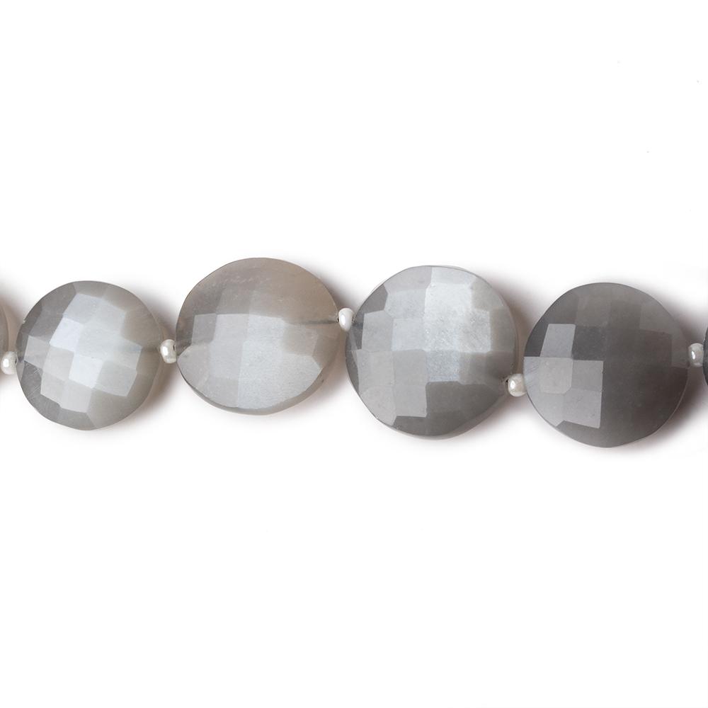 10-14.5mm Platinum Grey Moonstone faceted coin beads 16 inch 35 pieces AA Grade (ONLINE ORDER ONLY)