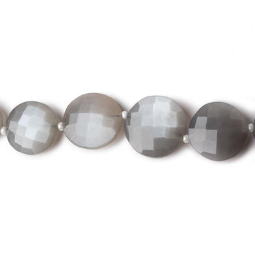 10-14.5mm Platinum Grey Moonstone faceted coin beads 16 inch 35 pieces AA Grade (ONLINE ORDER ONLY)