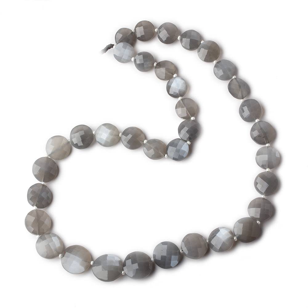 10-14.5mm Platinum Grey Moonstone faceted coin beads 16 inch 35 pieces AA Grade (ONLINE ORDER ONLY)