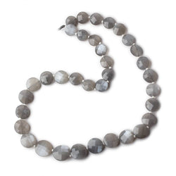 10-14.5mm Platinum Grey Moonstone faceted coin beads 16 inch 35 pieces AA Grade (ONLINE ORDER ONLY)
