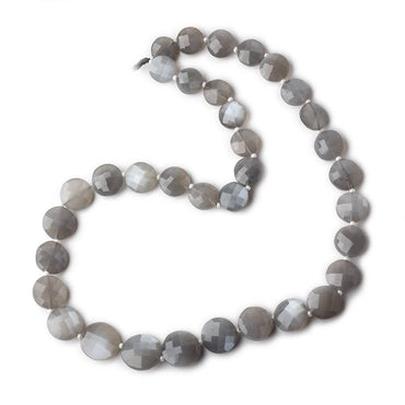 10-14.5mm Platinum Grey Moonstone faceted coin beads 16 inch 35 pieces AA Grade (ONLINE ORDER ONLY)