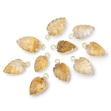 10-14mm Gold Leafed Citrine Carved Leaf Focal 1 piece (ONLINE ORDER ONLY)