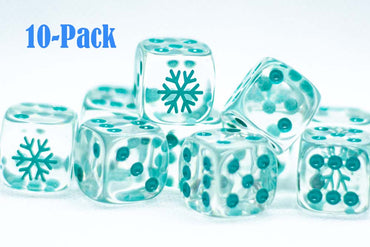 10-Pack Clear w/Teal 16mm d6 Dice Featuring a Snowflake on the '1' side (Online Only)