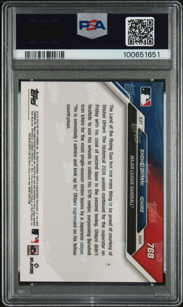 Graded 2024 Topps Now Shohei Ohtani/Ichiro #768 Baseball Card PSA 10 Gem Mint (ONLINE ORDER ONLY)