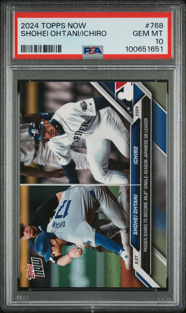 Graded 2024 Topps Now Shohei Ohtani/Ichiro #768 Baseball Card PSA 10 Gem Mint (ONLINE ORDER ONLY)