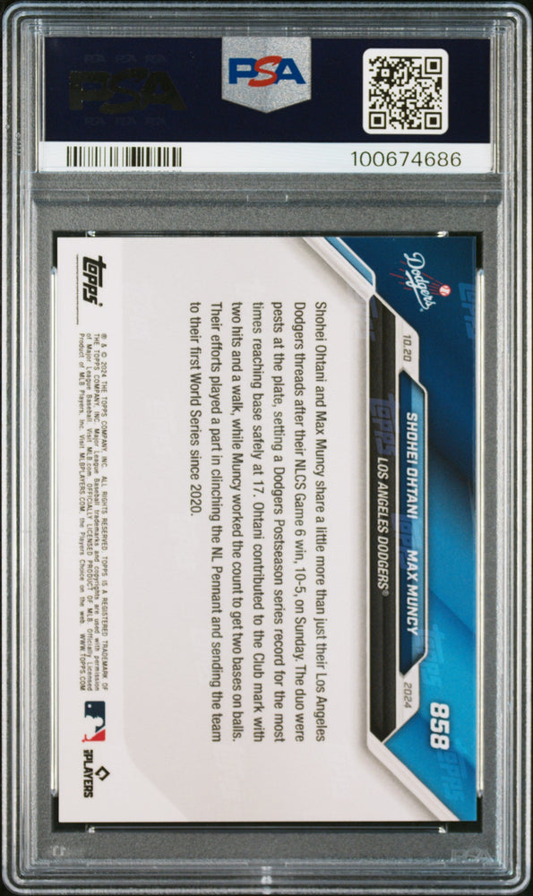 Graded 2024 Topps Now Shohei Ohtani Max Muncy #858 Baseball Card PSA 10 Gem Mint (ONLINE ORDER ONLY)