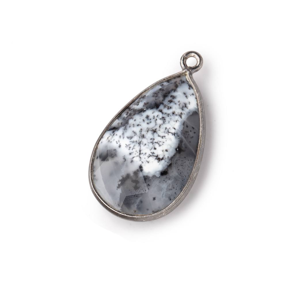 26x17mm Black Gold Bezeled Dendritic Opal Faceted Pear Focal Bead Pendant 1 piece (ONLINE ORDER ONLY)