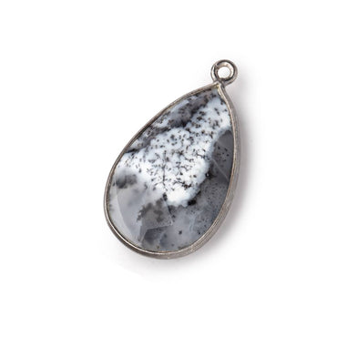 26x17mm Black Gold Bezeled Dendritic Opal Faceted Pear Focal Bead Pendant 1 piece (ONLINE ORDER ONLY)