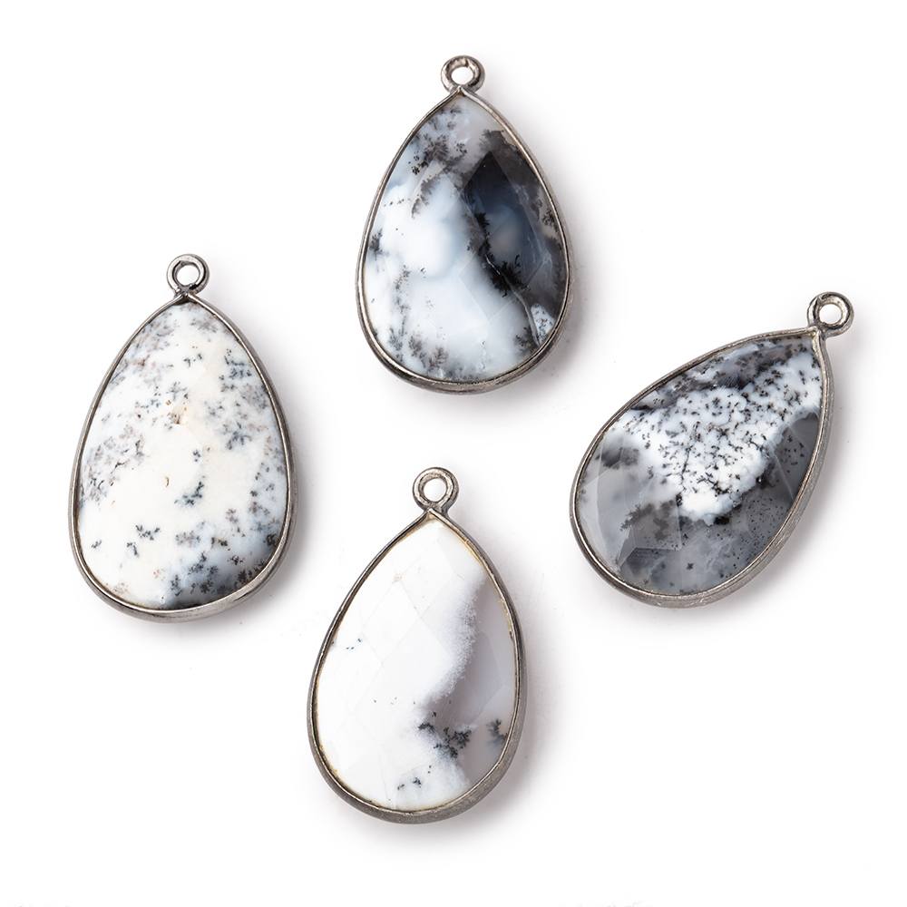 26x17mm Black Gold Bezeled Dendritic Opal Faceted Pear Focal Bead Pendant 1 piece (ONLINE ORDER ONLY)