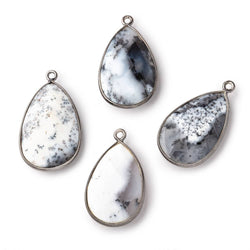 26x17mm Black Gold Bezeled Dendritic Opal Faceted Pear Focal Bead Pendant 1 piece (ONLINE ORDER ONLY)