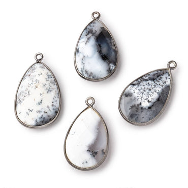 26x17mm Black Gold Bezeled Dendritic Opal Faceted Pear Focal Bead Pendant 1 piece (ONLINE ORDER ONLY)
