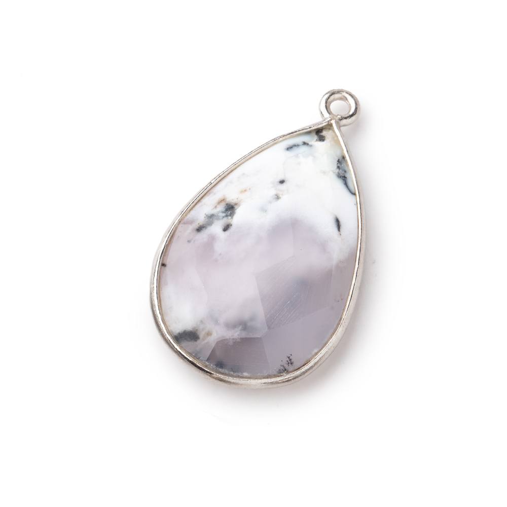 26x17mm Silver Bezel Dendritic Opal Faceted Pear Focal Bead Pendant 1 piece (ONLINE ORDER ONLY)