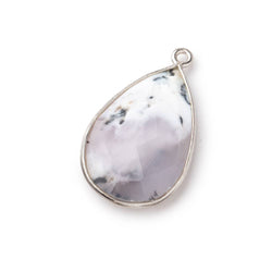 26x17mm Silver Bezel Dendritic Opal Faceted Pear Focal Bead Pendant 1 piece (ONLINE ORDER ONLY)