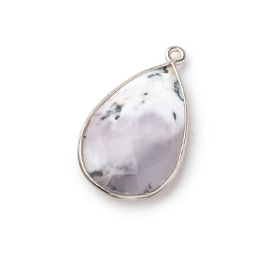 26x17mm Silver Bezel Dendritic Opal Faceted Pear Focal Bead Pendant 1 piece (ONLINE ORDER ONLY)