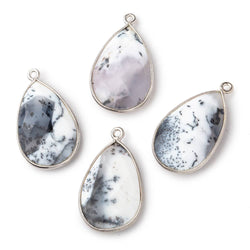 26x17mm Silver Bezel Dendritic Opal Faceted Pear Focal Bead Pendant 1 piece (ONLINE ORDER ONLY)