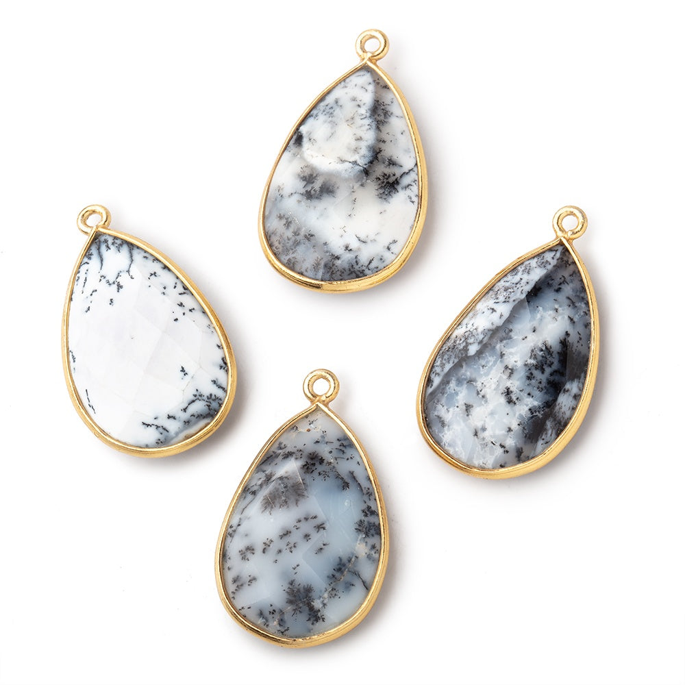 26x17mm Vermeil Bezel Dendritic Opal Faceted Pear Focal Bead Pendant 1 piece (ONLINE ORDER ONLY)