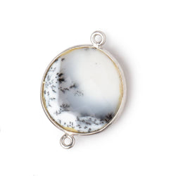 22mm Silver Bezel Dendritic Opal Faceted Coin Focal Bead Connector 1 piece (ONLINE ORDER ONLY)