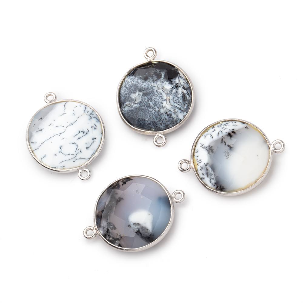 22mm Silver Bezel Dendritic Opal Faceted Coin Focal Bead Connector 1 piece (ONLINE ORDER ONLY)