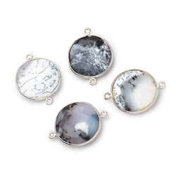 22mm Silver Bezel Dendritic Opal Faceted Coin Focal Bead Connector 1 piece (ONLINE ORDER ONLY)