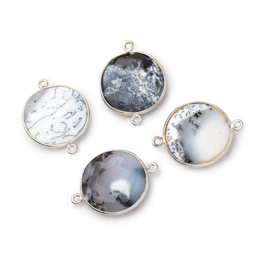 22mm Silver Bezel Dendritic Opal Faceted Coin Focal Bead Connector 1 piece (ONLINE ORDER ONLY)