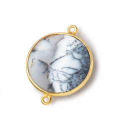 22mm Vermeil Bezeled Dendritic Opal Faceted Coin Focal Bead Connector 1 piece (ONLINE ORDER ONLY)