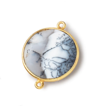 22mm Vermeil Bezeled Dendritic Opal Faceted Coin Focal Bead Connector 1 piece (ONLINE ORDER ONLY)