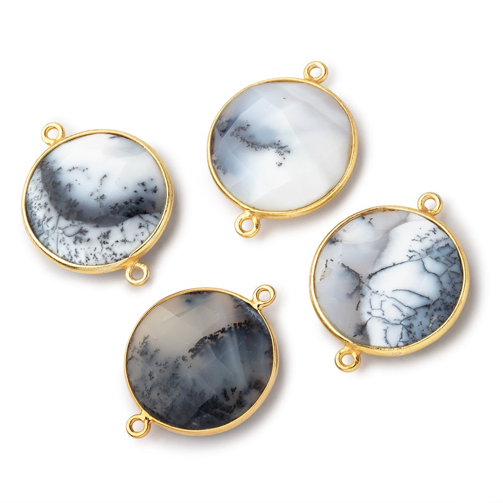 22mm Vermeil Bezeled Dendritic Opal Faceted Coin Focal Bead Connector 1 piece (ONLINE ORDER ONLY)