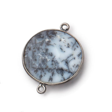 22mm Black Gold Bezel Dendritic Opal Faceted Coin Focal Bead Connector 1 piece (ONLINE ORDER ONLY)