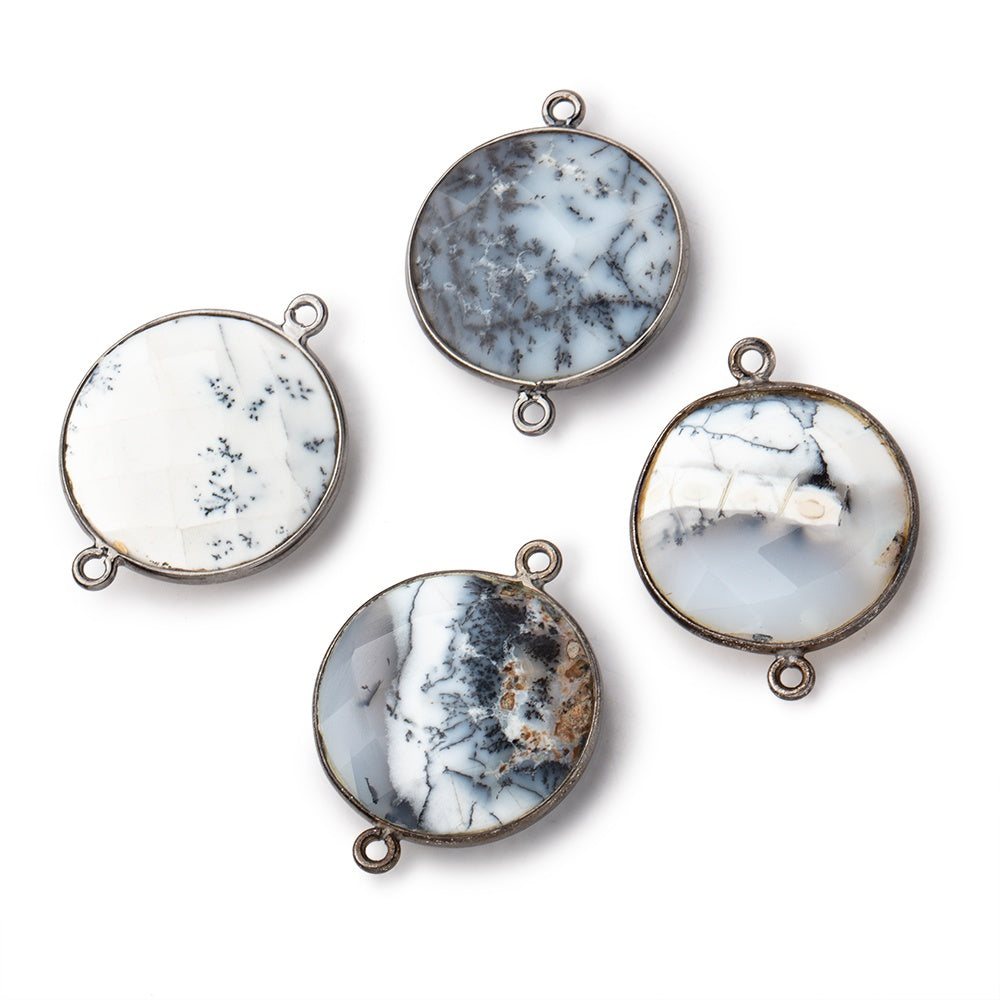 22mm Black Gold Bezel Dendritic Opal Faceted Coin Focal Bead Connector 1 piece (ONLINE ORDER ONLY)