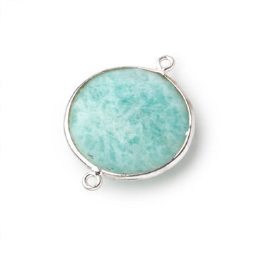22mm Silver Bezeled Amazonite Coin Focal Bead Connector 1 pc (ONLINE ORDER ONLY)