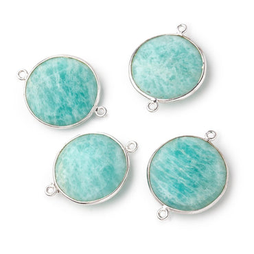 22mm Silver Bezeled Amazonite Coin Focal Bead Connector 1 pc (ONLINE ORDER ONLY)
