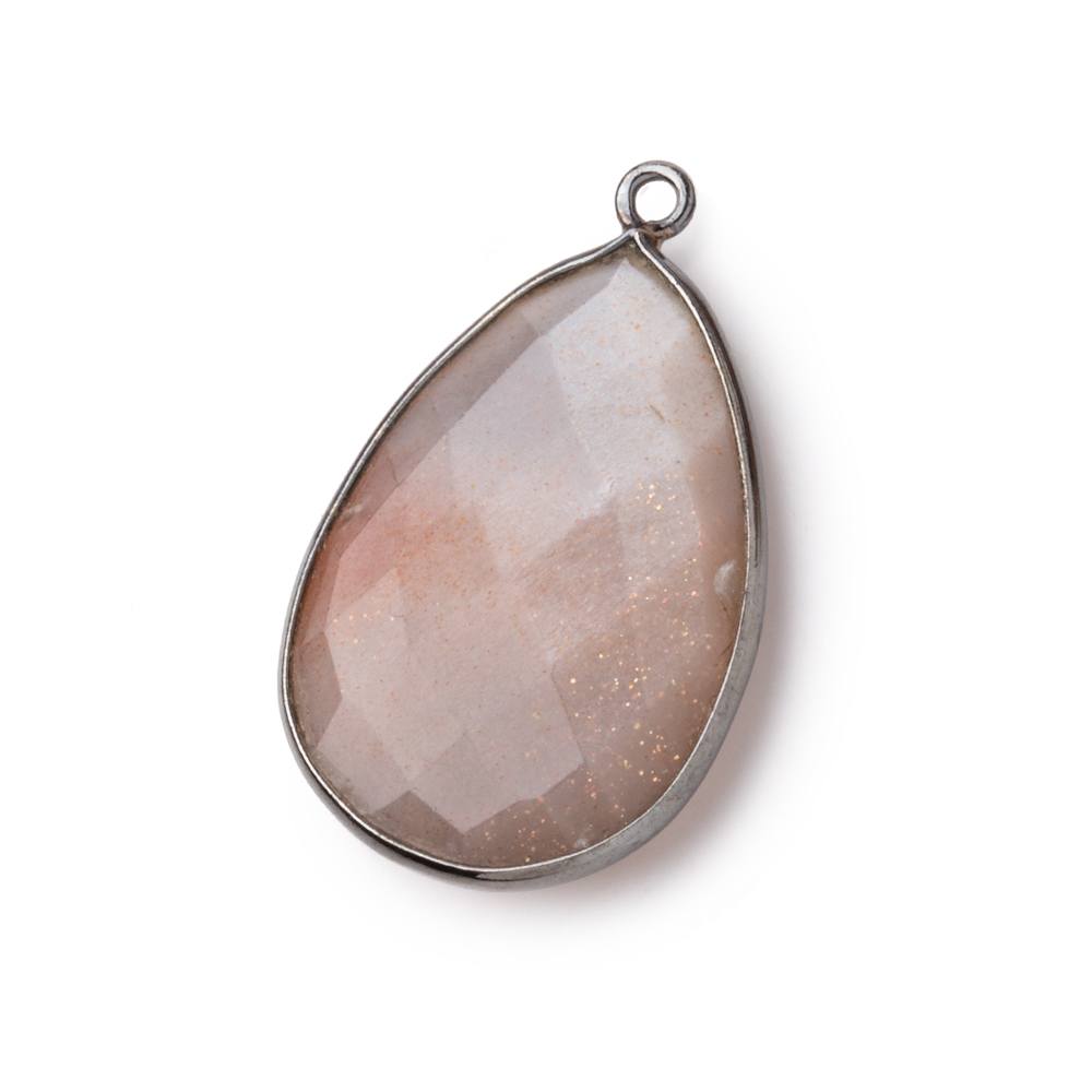 26x17mm Black Gold Bezeled Chocolate Moonstone Pear Focal Pendant 1 pc (ONLINE ORDER ONLY)