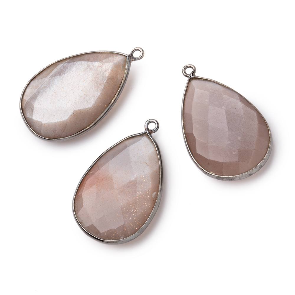 26x17mm Black Gold Bezeled Chocolate Moonstone Pear Focal Pendant 1 pc (ONLINE ORDER ONLY)
